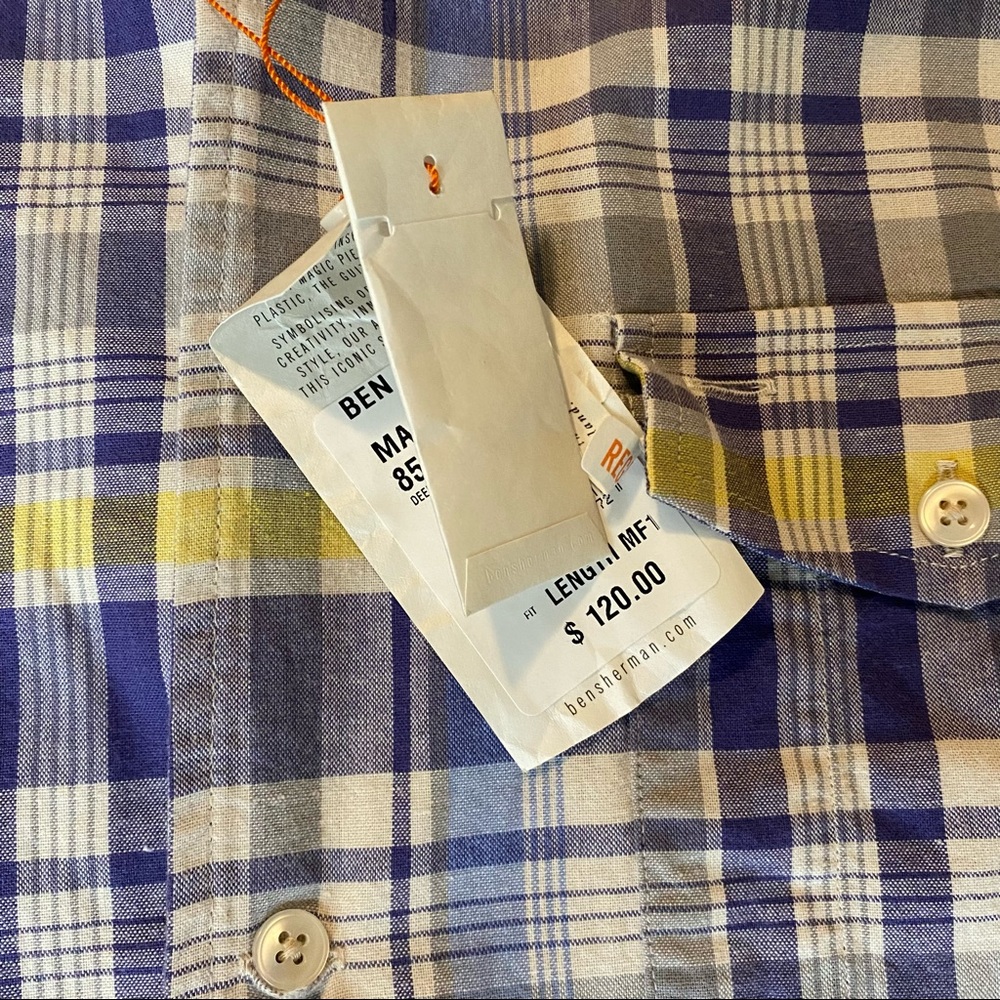 New Plectrum by Ben Sherman Men Large Blue Stripe Button Front Longsleeve Shirt - Picture 3 of 9